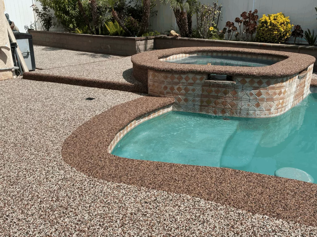 IMG_1112 Stone carpet overlay around pool and spa in Southern California backyard