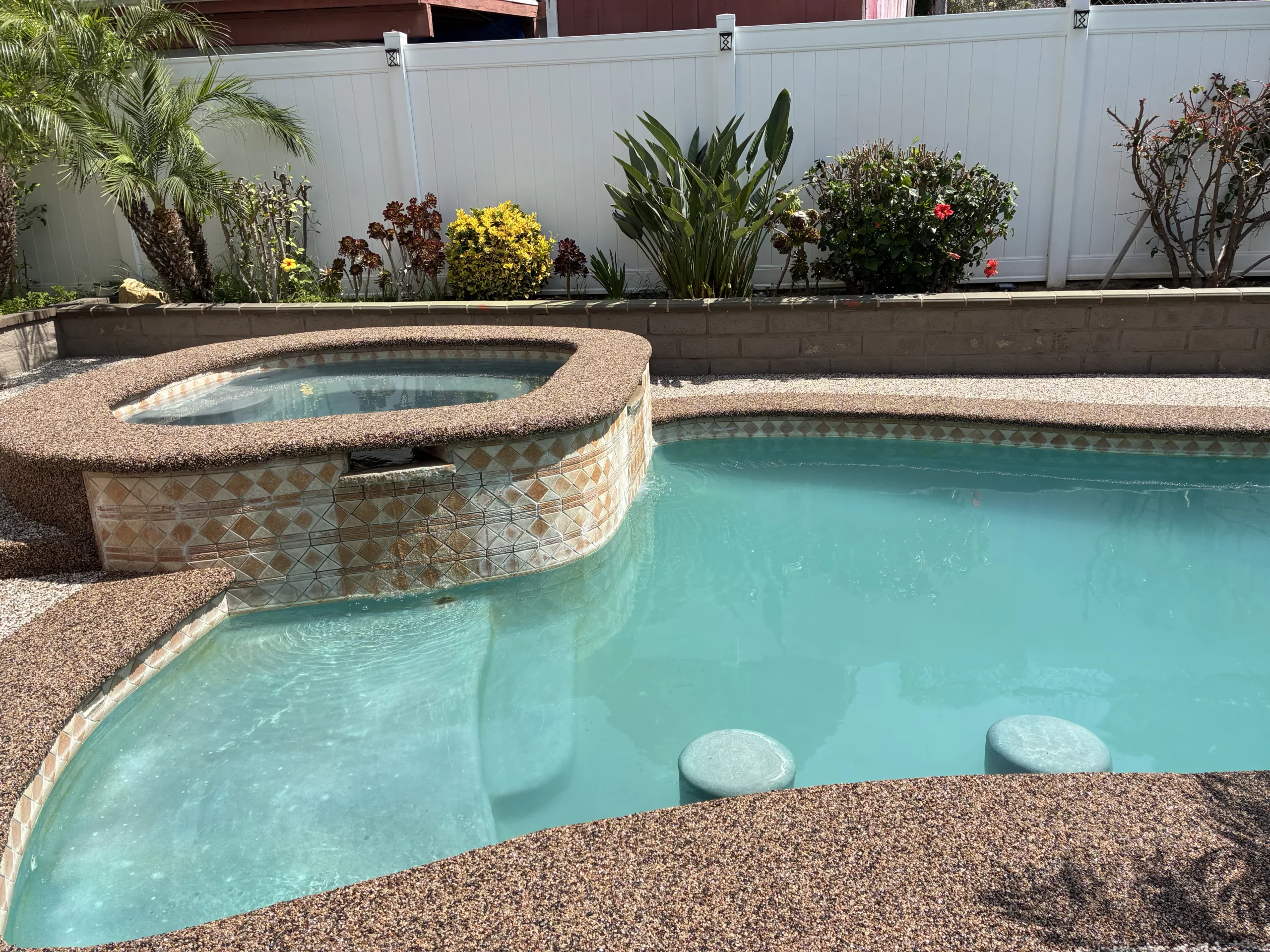 Backyard Pool & Spa Resurfacing with Stone Carpet Overlay – Southern California